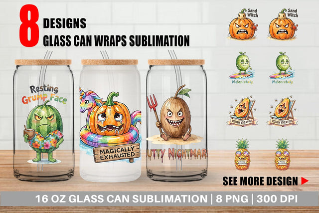 Glass Can Sarcastic Tropical Fruit Pumpkin Sublimation artnoy 