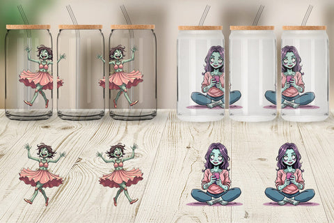 Glass Can Sarcastic Zombie Girls Sublimation artnoy 