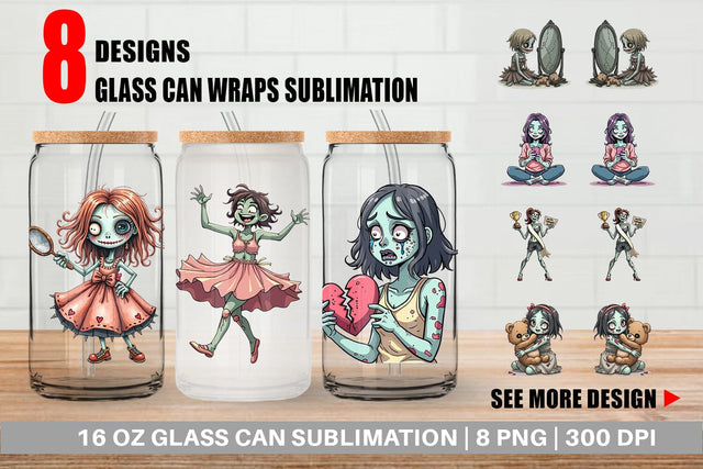Glass Can Sarcastic Zombie Girls Sublimation artnoy 