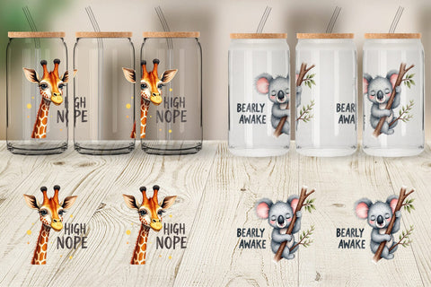 Glass Can Sassy Big-Eyed Animal Watercolor Puns Sublimation artnoy 