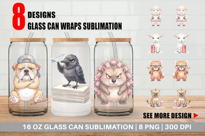 Glass Can Sassy Rebellious School Animal Sublimation artnoy 
