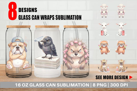 Glass Can Sassy Rebellious School Animal Sublimation artnoy 