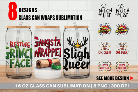 Glass Can Sassy Reindeer Games Sublimation artnoy 