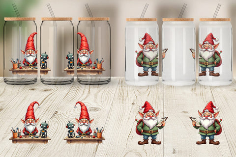 Glass Can Sassy Santa's Helpers: Watercolor Gnome Crew Sublimation artnoy 