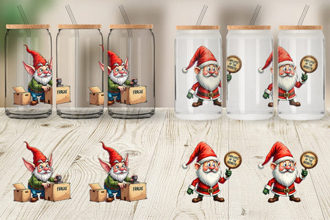 Glass Can Sassy Santa's Helpers: Watercolor Gnome Crew Sublimation artnoy 