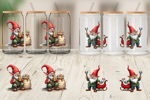 Glass Can Sassy Santa's Helpers: Watercolor Gnome Crew Sublimation artnoy 