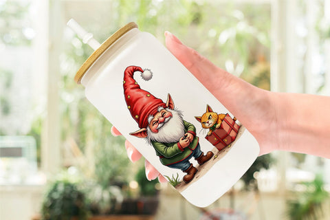 Glass Can Sassy Santa's Helpers: Watercolor Gnome Crew Sublimation artnoy 