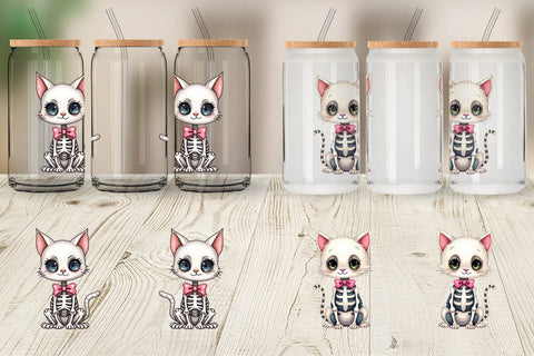 Glass Can Sassy Skeleton Cat Sublimation artnoy 