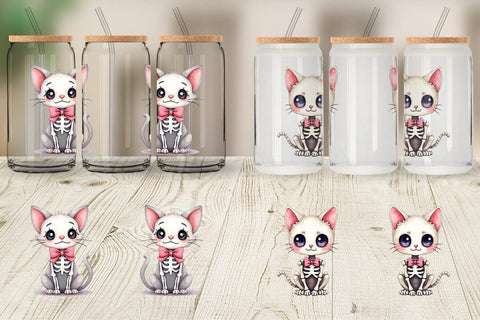 Glass Can Sassy Skeleton Cat Sublimation artnoy 