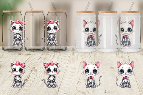 Glass Can Sassy Skeleton Cat Sublimation artnoy 