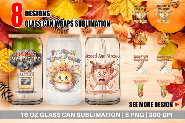 Glass Can Sassy Vintage Harvest Watercolor Sublimation artnoy 