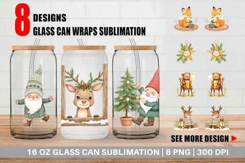 Glass Can Scandinavian Christmas Sublimation artnoy 