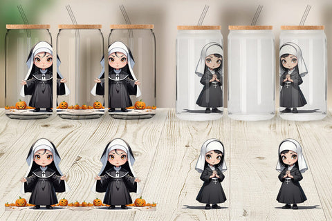 Glass Can Scary Halloween Nun Sublimation artnoy 
