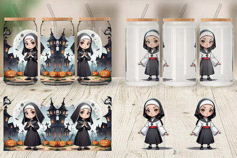 Glass Can Scary Halloween Nun Sublimation artnoy 