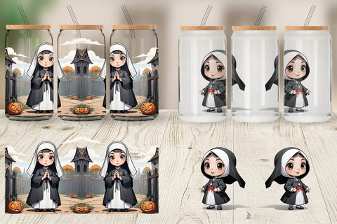 Glass Can Scary Halloween Nun Sublimation artnoy 