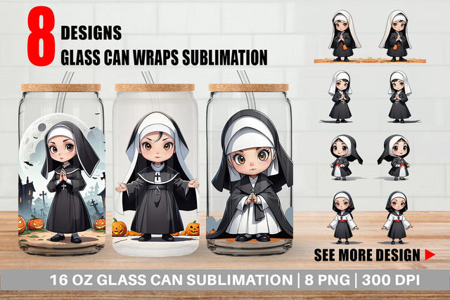 Glass Can Scary Halloween Nun Sublimation artnoy 