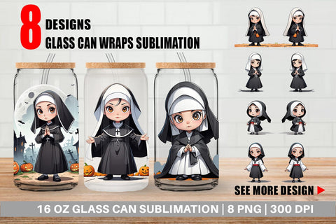 Glass Can Scary Halloween Nun Sublimation artnoy 