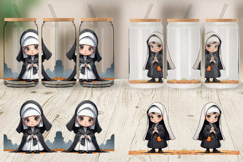 Glass Can Scary Halloween Nun Sublimation artnoy 