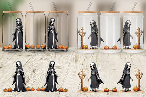 Glass Can Scary Skeleton Nun Sublimation artnoy 