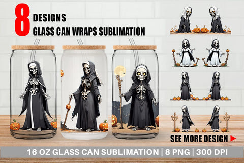 Glass Can Scary Skeleton Nun Sublimation artnoy 