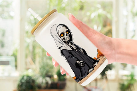 Glass Can Scary Skeleton Nun Sublimation artnoy 