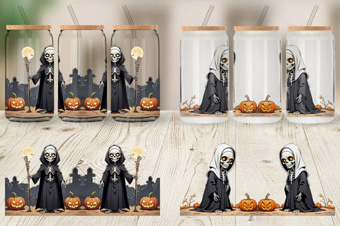 Glass Can Scary Skeleton Nun Sublimation artnoy 