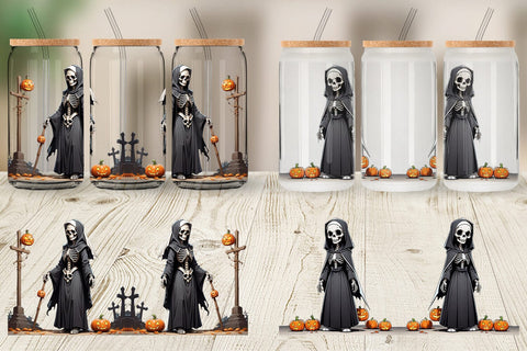 Glass Can Scary Skeleton Nun Sublimation artnoy 