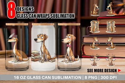 Glass Can Scholarly Canine Dog Watercolor Sublimation artnoy 