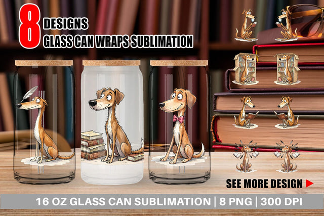 Glass Can Scholarly Canine Dog Watercolor Sublimation artnoy 