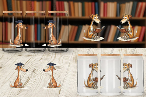 Glass Can Scholarly Canine Dog Watercolor Sublimation artnoy 
