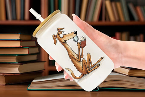 Glass Can Scholarly Canine Dog Watercolor Sublimation artnoy 
