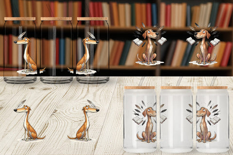 Glass Can Scholarly Canine Dog Watercolor Sublimation artnoy 