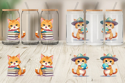 Glass Can School Baby Cat Sublimation artnoy 