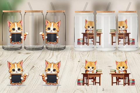 Glass Can School Baby Cat Sublimation artnoy 