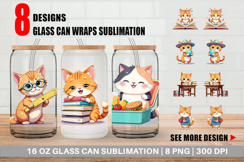 Glass Can School Baby Cat Sublimation artnoy 
