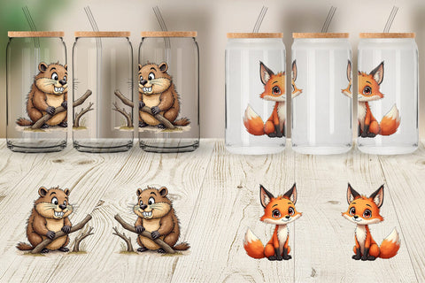 Glass Can Scruffy Woodland Wanderers Forest Friends Sublimation artnoy 