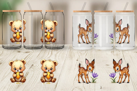 Glass Can Scruffy Woodland Wanderers Forest Friends Sublimation artnoy 