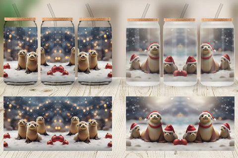 Glass Can Sea Lion Christmas Sublimation artnoy 