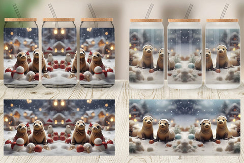 Glass Can Sea Lion Christmas Sublimation artnoy 