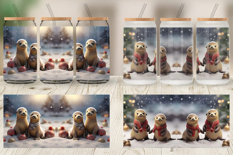 Glass Can Sea Lion Christmas Sublimation artnoy 