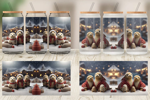 Glass Can Sea Lion Christmas Sublimation artnoy 
