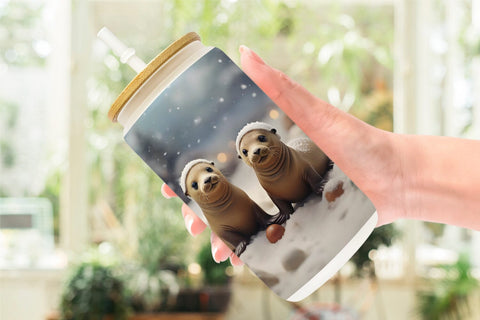 Glass Can Sea Lion Christmas Sublimation artnoy 