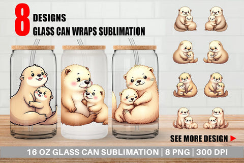 Glass Can Sea Otter Mother's Day Sublimation artnoy 