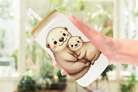 Glass Can Sea Otter Mother's Day Sublimation artnoy 
