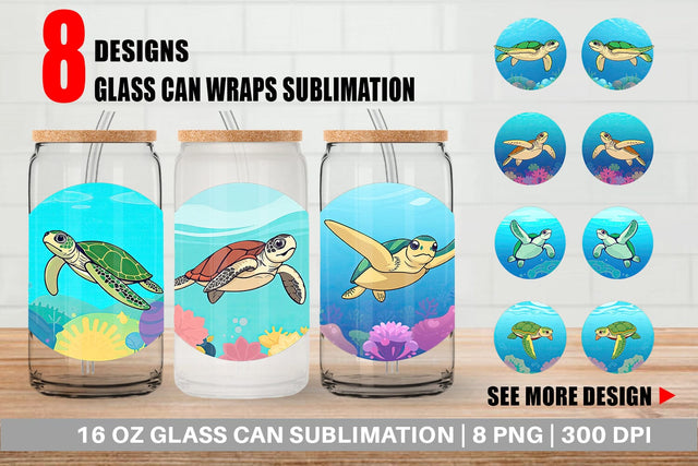 Glass Can Sea Turtle Sublimation artnoy 