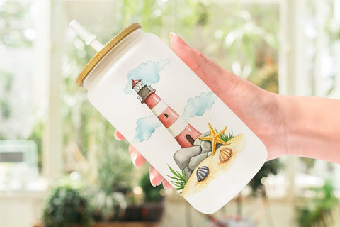 Glass Can Seaside Cottage Sublimation artnoy 