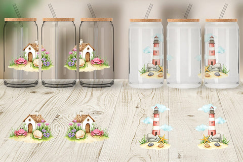 Glass Can Seaside Cottage Sublimation artnoy 