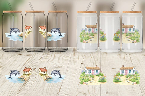 Glass Can Seaside Cottage Sublimation artnoy 