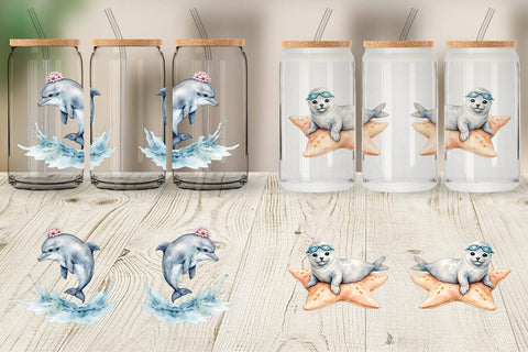 Glass Can Seaside Critter Friends Sublimation artnoy 
