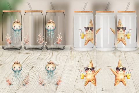 Glass Can Seaside Critter Friends Sublimation artnoy 